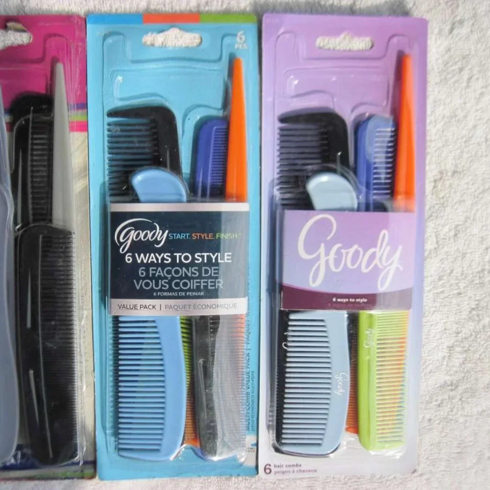 Goody Value 6 Pack Plastic Multi Hair Super Comb Set All Purpose Style Detangle